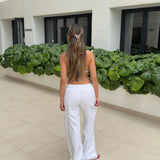 FLARED LEG LINEN PANTS